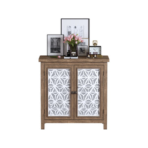 English Elm Rustic Vintage Wood Storage Cabinet with Metal Frame & Linen Doors, Dustproof Geometric Design, Easy Assembly W808P245584