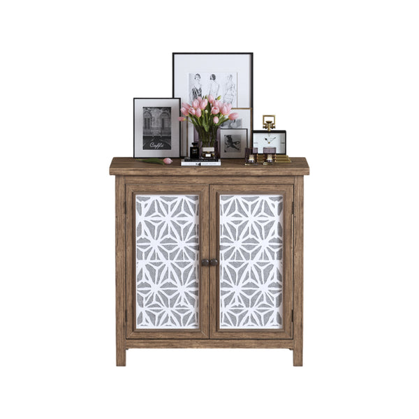 English Elm Rustic Vintage Wood Storage Cabinet with Metal Frame & Linen Doors, Dustproof Geometric Design, Easy Assembly W808P245584