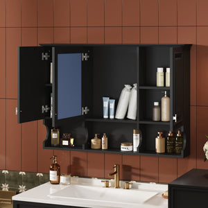 English Elm 3-in-1 Wall Mounted Bathroom Medicine Cabinet with Soft Close Mirror and Towel Bar Black N710P358620B