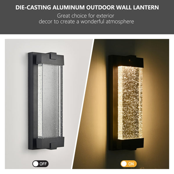 English Elm 19"(H) Black Aluminum Finish Outdoor Wall Light with Bubble Crystal Shade, 3000K LED, Weatherproof Sconce W2312P374979