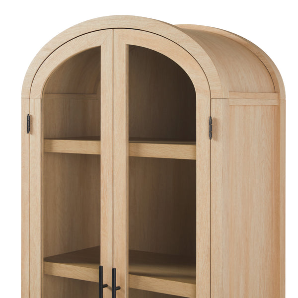 English Elm Walker Edison - Modern 5 Shelf Arched Tall Bookcase with Tempered Glass Doors, MDF Durability, Sleek Metal Handles, Showcase Pieces in Living and Office Spaces Oak 72.31 L x 19.01 W x 15 H B185S00025