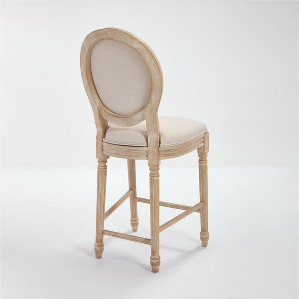 English Elm French Country 26'' Bar Chairs Set Of 2, Upholstered Comfort With Round Back, Vintage Elegance, Beige W3426P324574