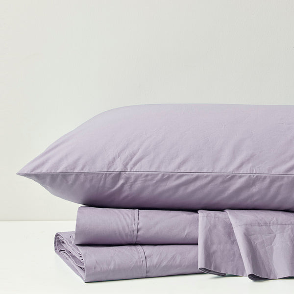 JLA Home Madison Park - 200 Breathable Cotton Percale Sheet Set — Lightly Brushed, Hotel-Quality Softness for Cool Sleep Purple MP20-5393
