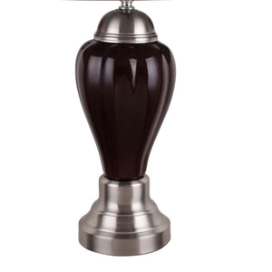 English Elm 27" Elegant Ceramic Table Lamp With Urn Design, Silver & Espresso Finish, Linen Shade & 3-Way Switch B072116114