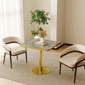 English Elm Square Bistro Dining Table Faux Marble Top Tulip Pedestal Base Gold Metal Frame W3316P421499