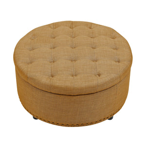English Elm Tufted Linen Square Ottoman with Lift Top Storage Nailhead Trim Living Room Orange B2748P481673