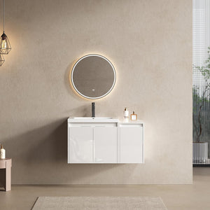 English Elm 36" Bathroom Vanity With Resin Sink – Modern Wall-Mounted Design, Soft-Close Doors & Extra Storage W999S00419