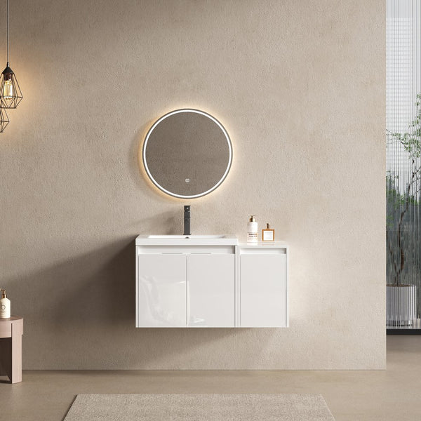 English Elm 36" Bathroom Vanity With Resin Sink – Modern Wall-Mounted Design, Soft-Close Doors & Extra Storage W999S00419
