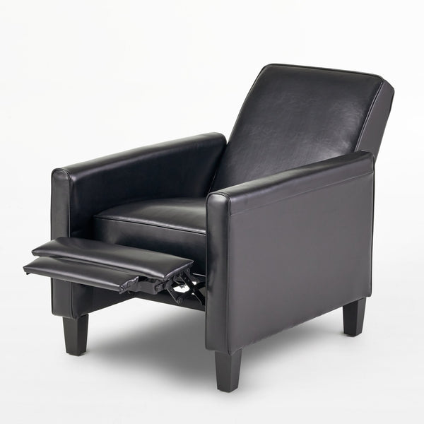 English Elm Christopher Knight Home® - Black Black Fax Leather Push Back Chair — Ergonomic PU Leather Recliner, Plush Padding, Durable Frame 52422.00PUBLK