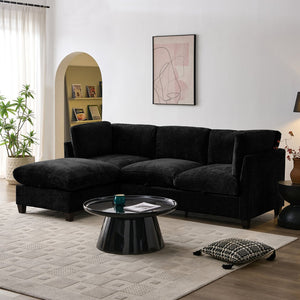English Elm 96.5" L-shaped Chenille Sectional with Storage Ottoman Eucalyptus Frame Living Room Black W1097S00282