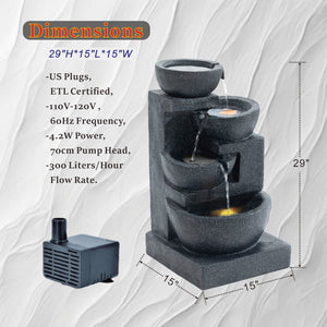 English Elm 29-inch Terrazzo Polyresin 4-tier Cascading Outdoor Fountain with Warm Led Glow W853P412666
