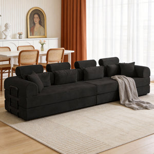 English Elm L Shaped Corduroy Sectional Sofa Converts to Sleeper Bed Space Saving Modular Couch Black W5532S00001