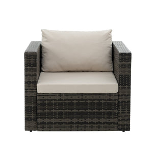 English Elm Patio 6-Piece Pe Wicker Furniture Set With Glass Coffee Table – Stylish Outdoor Seating For Relaxation W1703S00025-GIGA