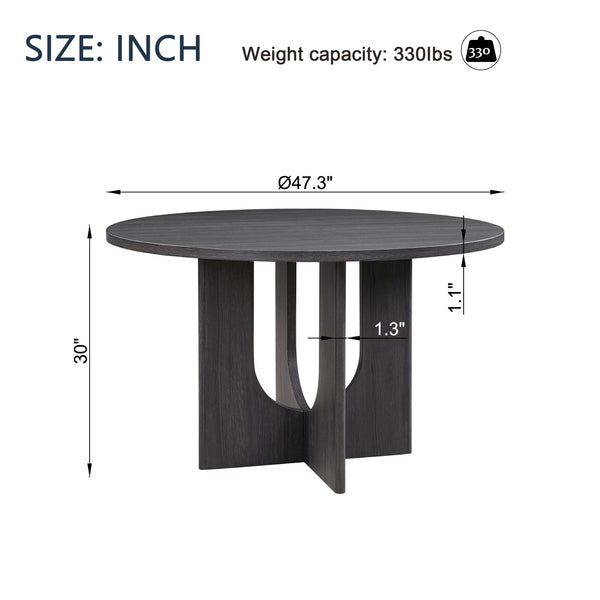 English Elm Modern Farmhouse Round Dining Table Seats Four Scratch Resistant Wood Grain Top W1998P305923