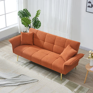 English Elm 70-inch Teddy Fleece Sofabed Convertible Futon with Adjustable Arms & Backrest, Plush Studio Bed Lounge Orange W2290P257421