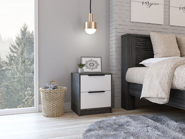 English Elm Washington Two Drawer Nightstand with Open Shelf Modern Two Tone Bedroom Storage B128P148988