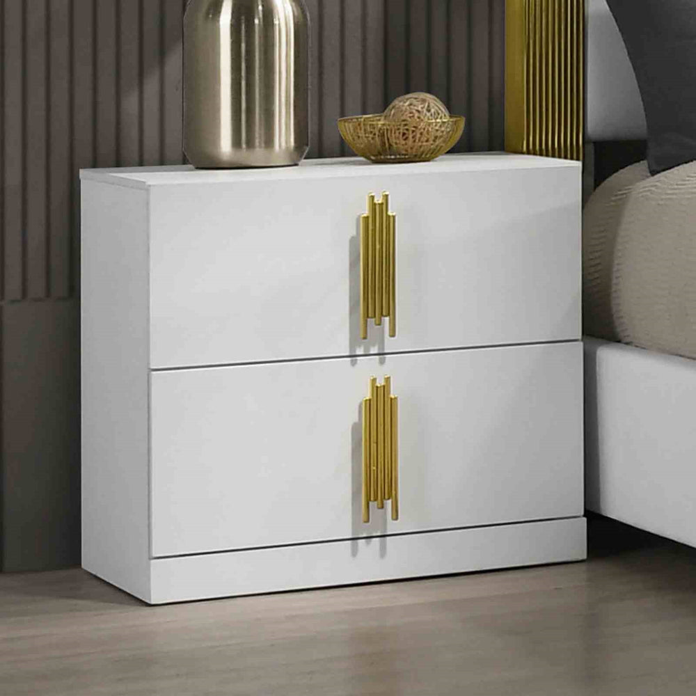 English Elm Contemporary White Two-drawer Nightstand with Gold Legs and Dovetail Joinery B2741P435316