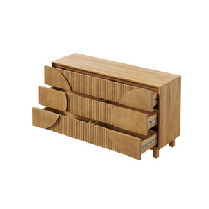 English Elm Modern Fluted 6 Drawer Dresser with Solid Wood Legs Japandi Chest for Bedroom Brown N739S0000015N