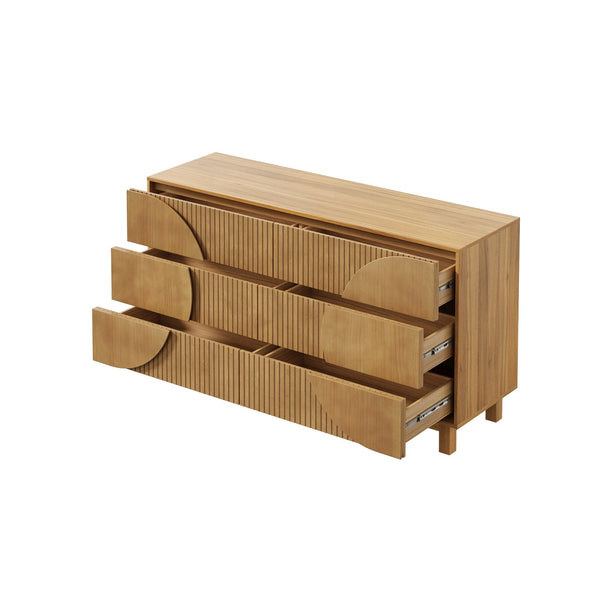 English Elm Modern Fluted 6 Drawer Dresser with Solid Wood Legs Japandi Chest for Bedroom Brown N739S0000015N