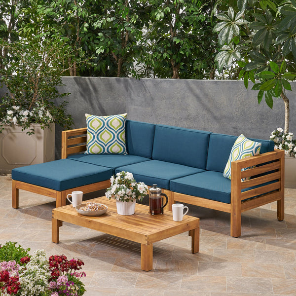 English Elm Cambridge Acacia Wood Outdoor L Shaped Sectional Sofa Set with Teak Finish Patio 63705.00DT