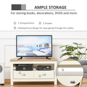 English Elm HOMCOM Corner TV Stand for TVs up to 50" — Trapezoid Corner Console with Drawers & Open Shelf, White W2225P217448