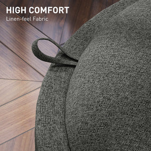 English Elm Linen Upholstered Round Ottoman with Flip Top Tray and Hidden Interior Storage T3971P406028