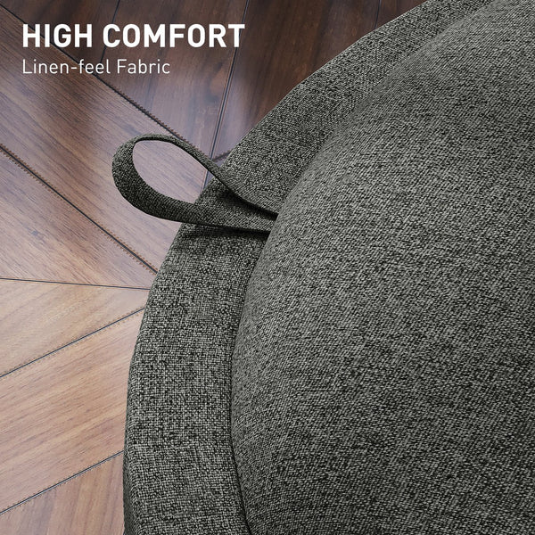 English Elm Linen Upholstered Round Ottoman with Flip Top Tray and Hidden Interior Storage T3971P406028