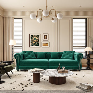English Elm Chesterfield Tufted Velvet Sleeper Sofa King Convertible with Movable Ottoman 3 Seat W1885S00444