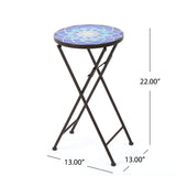 Christopher Knight Home® - Noble House - Azure Outdoor Blue and White Glass Side Table with Iron Frame