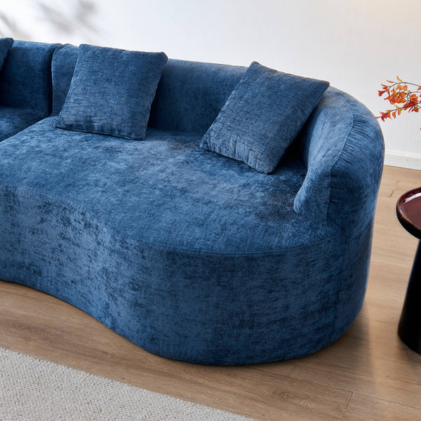 English Elm 111" L Shaped Cloud Sofa Plush Chenille Upholstered High Density Foam Apartment Living Room Blue W1669S00055