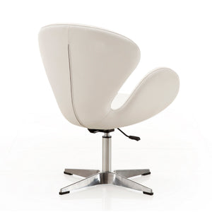 English Elm Raspberry Upholstered Swivel Lounge Chair with Adjustable Height, Polished Chrome Base & Plush Seat White B365P397956