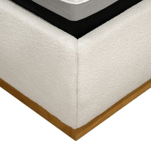 English Elm 1pc Eastern King Boucle Wingback Platform Bed Gold Plinth Base Modern Bedroom B2741S00840