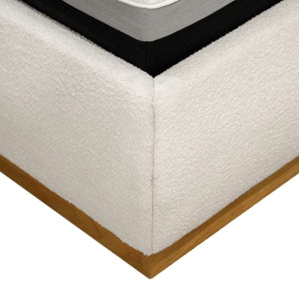 English Elm 1pc Eastern King Boucle Wingback Platform Bed Gold Plinth Base Modern Bedroom B2741S00840