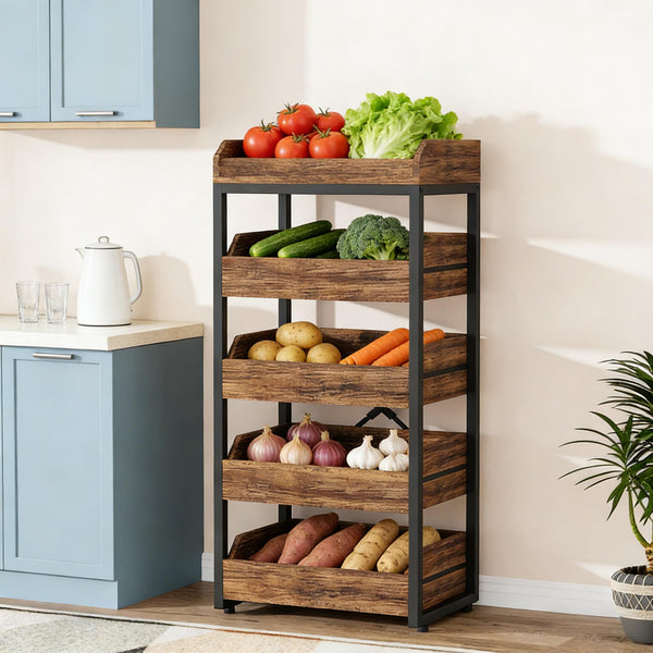 English Elm Compact Six Tier Bookcase with 12 Open Cubes for Slim Vertical Home Office Storage T3971P450803