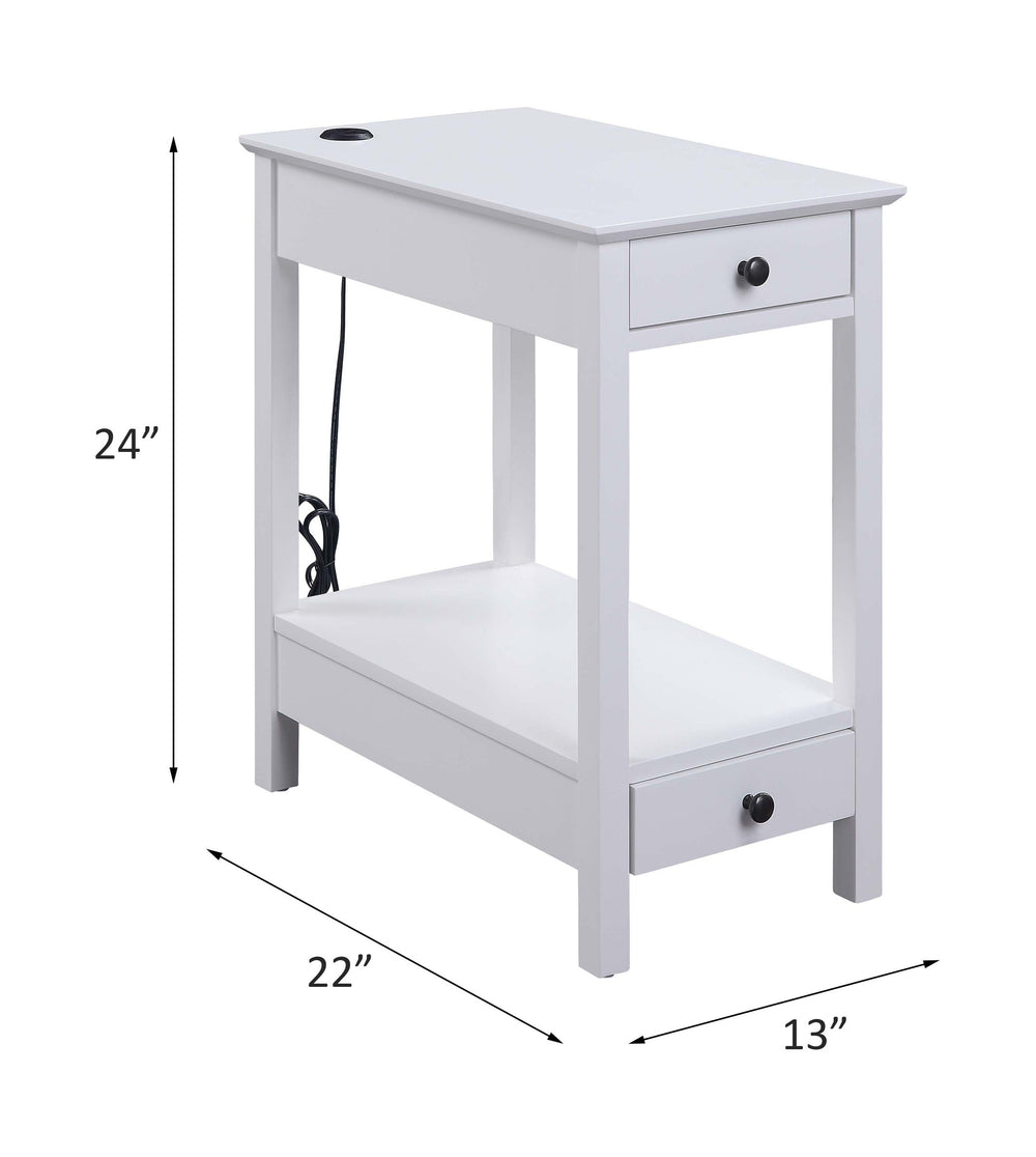 English Elm Byzad White Finish Accent Table with USB Dock, 2 Drawers & Open Shelf, MDF Pine Wood Design B2726P287565
