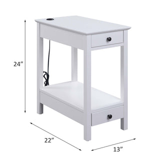 English Elm Byzad White Finish Accent Table with USB Dock, 2 Drawers & Open Shelf, MDF Pine Wood Design B2726P287565
