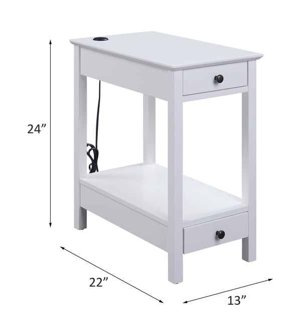English Elm Byzad White Finish Accent Table with USB Dock, 2 Drawers & Open Shelf, MDF Pine Wood Design B2726P287565