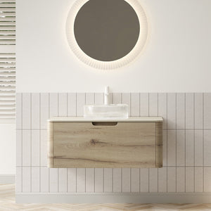 English Elm Xai 36" Modern Floating Bathroom Vanity With Glass Basin, Travertine Top & Soft-Close Drawers W2615S00282-GIGA