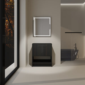 English Elm 30" Freestanding Bathroom Vanity Cabinet with 2 Doors, Integrated Basin & Open Shelf, Modern Ergonomic Design Dark Oak W1972P268399