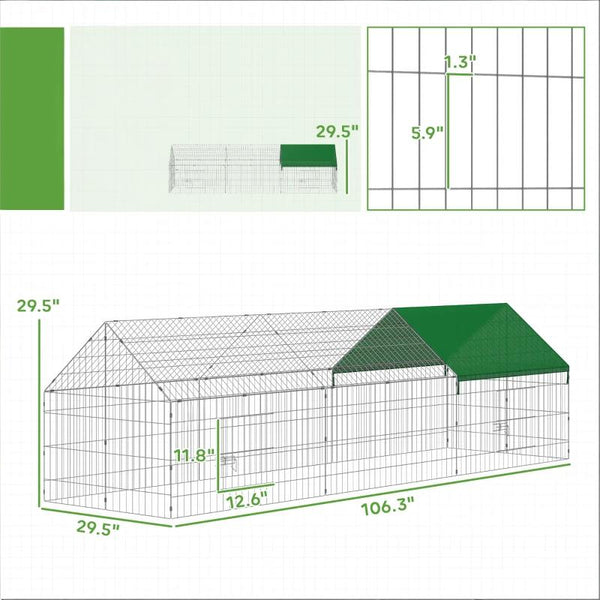 English Elm Outdoor Animal Run Enclosure with Steel Frame Canopy for Chickens Rabbits and Pets T3971P502083