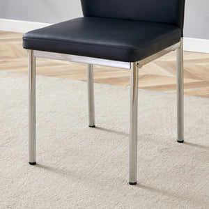 English Elm Luxury Simple Chair Set Of 4 - Elegant Black Pu Leather Dining Chairs With Stylish Silver Legs W1151P282690