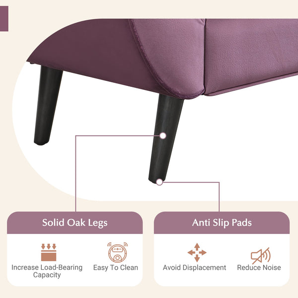 English Elm Upholstered Velvet Tufted Bench with Bolster Pillows Solid Oak Legs Bedroom Entryway Purple N761P304407P