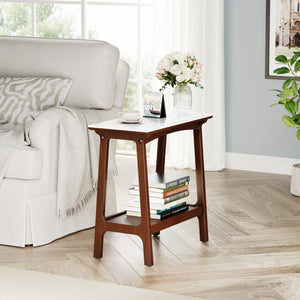 English Elm Retro Reddish Brown Narrow Slate Side Table with Shelf, Slim Walnut Nightstand for Small Spaces W1801P172848