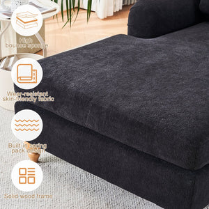 English Elm Modern Mid-Century Oversized Chaise Lounger Sofa Bed with Solid Wood Legs, Deep Seat Comfort Sleeper Black W2363S00068