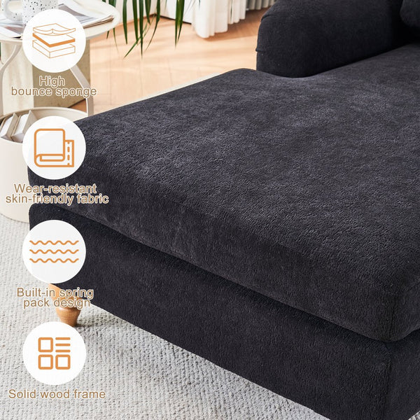English Elm Modern Mid-Century Oversized Chaise Lounger Sofa Bed with Solid Wood Legs, Deep Seat Comfort Sleeper Black W2363S00068