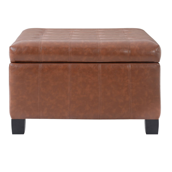 English Elm Black Tufted Pu Lift Top Storage Ottoman with Rubberwood Legs for Living Spaces Light Brown N779P404084L