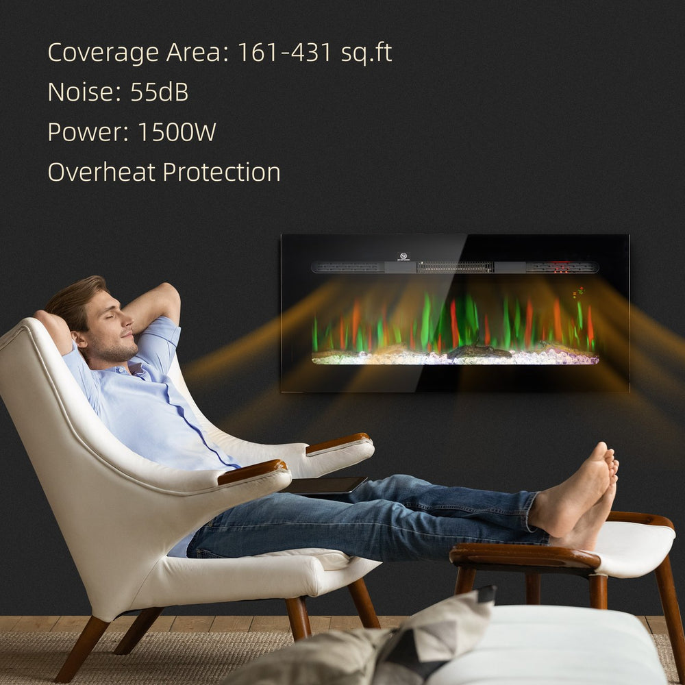 English Elm Homcom 40" Electric Fireplace With Remote Control - Modern Wall-Mounted Heater For Cozy Ambiance W2225P249834