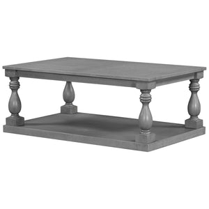English Elm U_Style Vintage Coffee Table With Artistic Vase Column Legs - Luxurious Pine Veneer For Timeless Elegance N711P256967E-GIGA