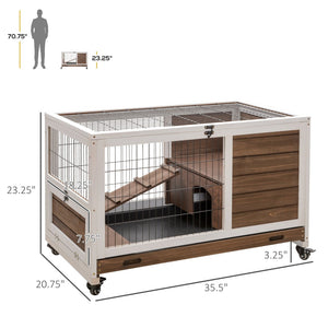 English Elm Pawhut Wooden Rabbit Hutch With Elevated Base, Enclosed Run & Easy-Clean Design For Small Pets W2225P217662-GIGA