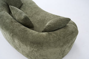 English Elm Crescent-shaped Chenille Loveseat Low Profile Curved Sofa for Modern Living Rooms Green W5188P450355